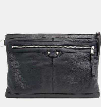 Balenciaga Black Leather Motor Clip Clutch Bag