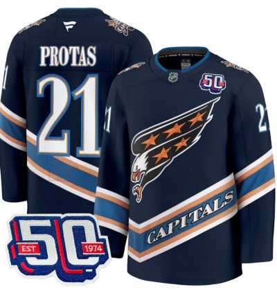 Men Aliaksei Protas Jersey 21 Washington Capitals Eagle 50th Anniversary Navy