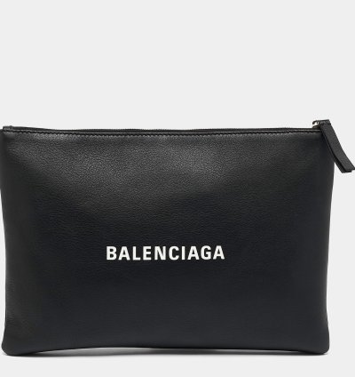 Balenciaga Black Leather Zip Pouch