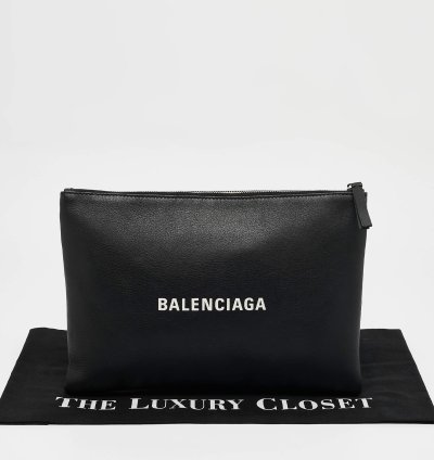 Balenciaga Black Leather Zip Pouch