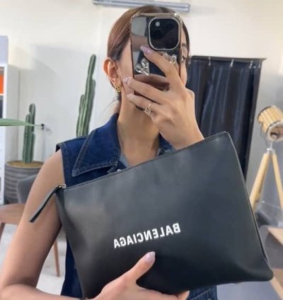 Balenciaga Black Leather Zip Pouch