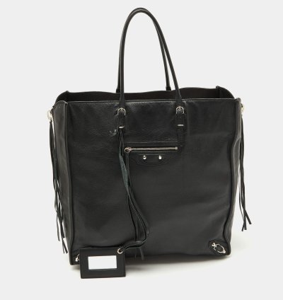 Balenciaga Black Olive Green Leather A5 Papier Tote
