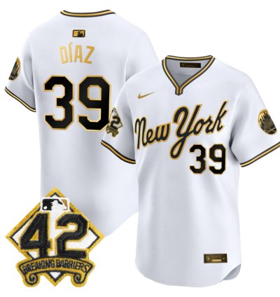 Edwin Díaz Jersey 39 New York Mets 2025 Jackie Robinson Patch Road Alternate Stitched White Gold