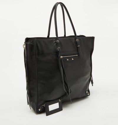 Balenciaga Black Olive Green Leather A5 Papier Tote