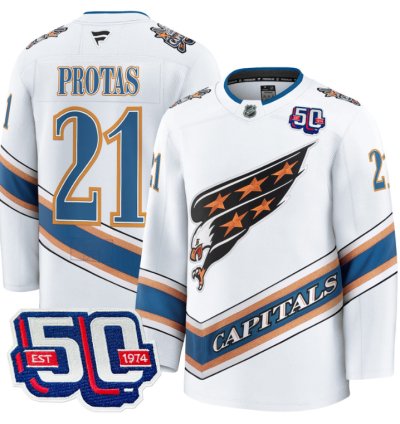 Men Aliaksei Protas Jersey 21 Washington Capitals Eagle 50th Anniversary White