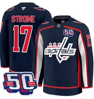 Men Dylan Strome Jersey 17 Washington Capitals 50th Anniversary Stitched Navy