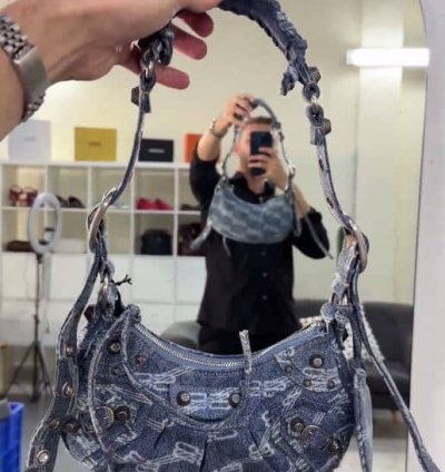 Balenciaga Blue Bb Monogram Denim Xs Le Cagole Shoulder Bag