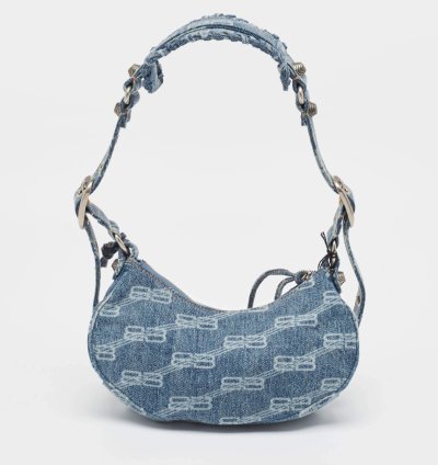 Balenciaga Blue Bb Monogram Denim Xs Le Cagole Shoulder Bag