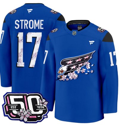 Men Dylan Strome Jersey 17 Washington Capitals 50th Stitched Cherry Blossom