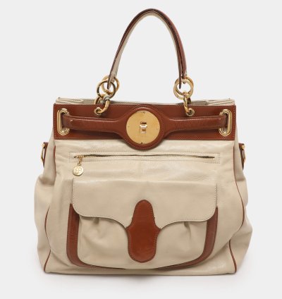 Balenciaga Cream Brown Leather Lune Tote