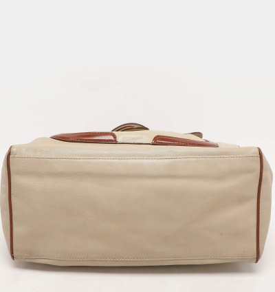Balenciaga Cream Brown Leather Lune Tote