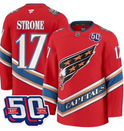 Men Dylan Strome Jersey 17 Washington Capitals Eagle 50th Anniversary Red