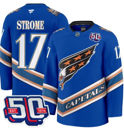 Men Dylan Strome Jersey 17 Washington Capitals Eagle 50th Anniversary Royal