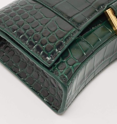 Balenciaga Green Croc Embossed Leather Hourglass Wallet On Chain