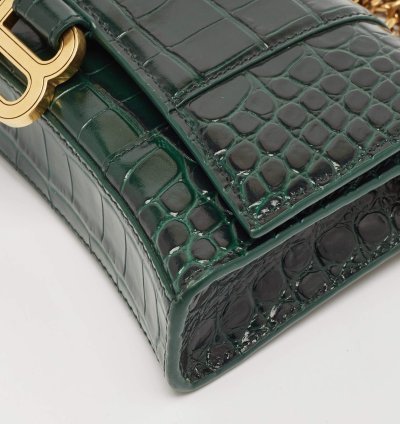 Balenciaga Green Croc Embossed Leather Hourglass Wallet On Chain