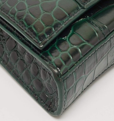 Balenciaga Green Croc Embossed Leather Hourglass Wallet On Chain