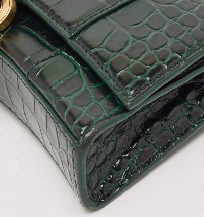 Balenciaga Green Croc Embossed Leather Hourglass Wallet On Chain
