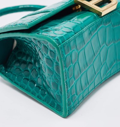 Balenciaga Green Croc Embossed Leather Xs Hourglass Top Handle Bag