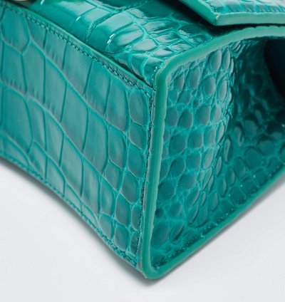 Balenciaga Green Croc Embossed Leather Xs Hourglass Top Handle Bag