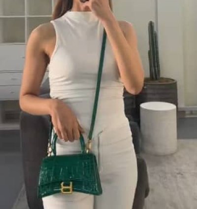 Balenciaga Green Croc Embossed Leather Xs Hourglass Top Handle Bag
