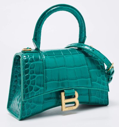 Balenciaga Green Croc Embossed Leather Xs Hourglass Top Handle Bag