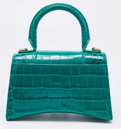 Balenciaga Green Croc Embossed Leather Xs Hourglass Top Handle Bag