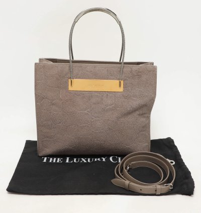 Balenciaga Grey Croc Embossed Calf Hair Small Cable Shopper Tote