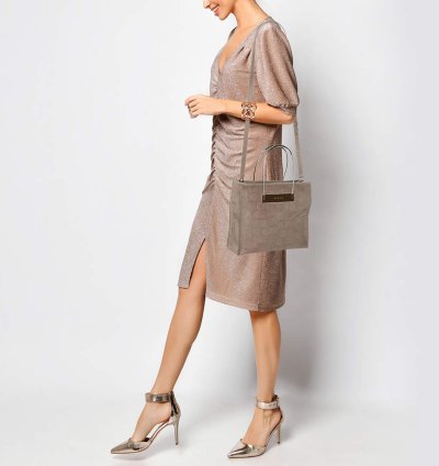 Balenciaga Grey Croc Embossed Calf Hair Small Cable Shopper Tote