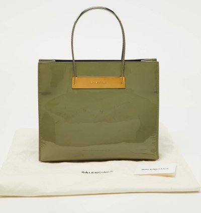 Balenciaga Grey Patent Leather Small Cable Shopper Tote