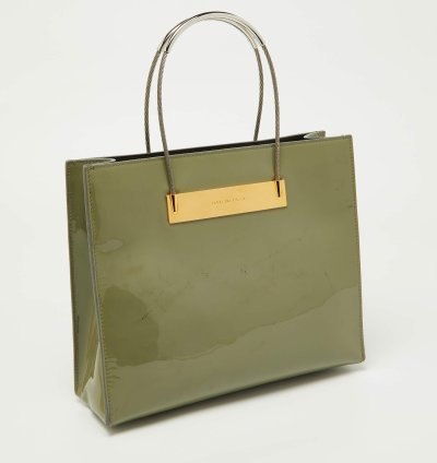Balenciaga Grey Patent Leather Small Cable Shopper Tote