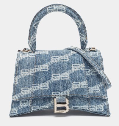 Balenciaga Light Blue Bb Monogram Denim Small Hourglass Top Handle Bag