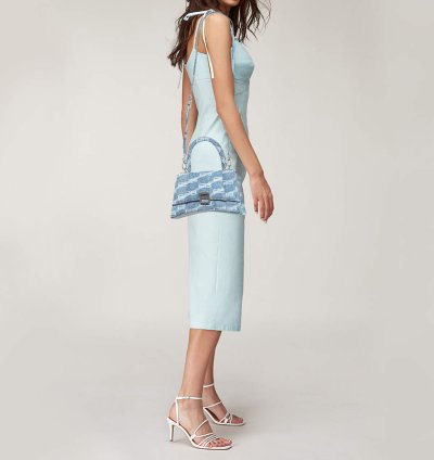 Balenciaga Light Blue Bb Monogram Denim Small Hourglass Top Handle Bag