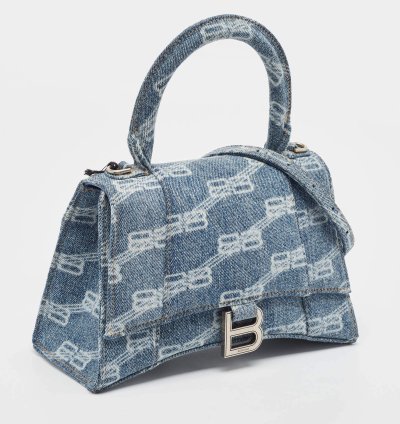 Balenciaga Light Blue Bb Monogram Denim Small Hourglass Top Handle Bag