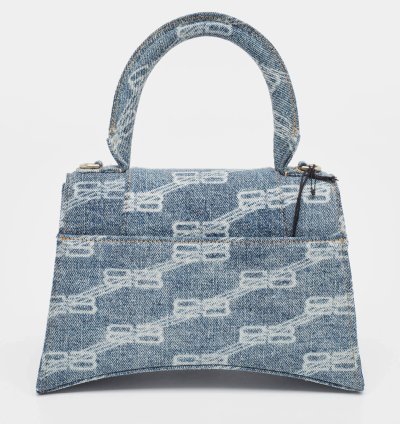 Balenciaga Light Blue Bb Monogram Denim Small Hourglass Top Handle Bag