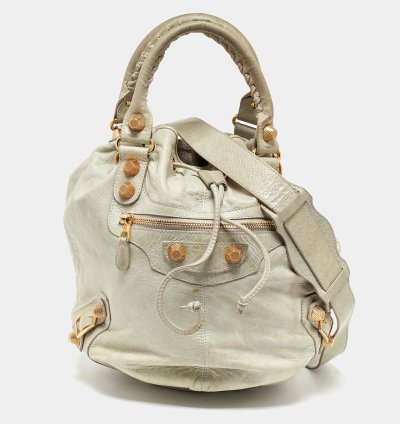 Balenciaga Light Grey Leather Ggh Pompon Hobo