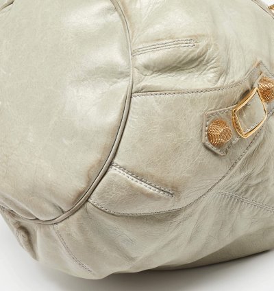 Balenciaga Light Grey Leather Ggh Pompon Hobo
