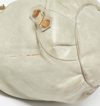 Balenciaga Light Grey Leather Ggh Pompon Hobo