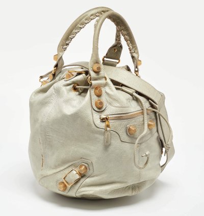 Balenciaga Light Grey Leather Ggh Pompon Hobo