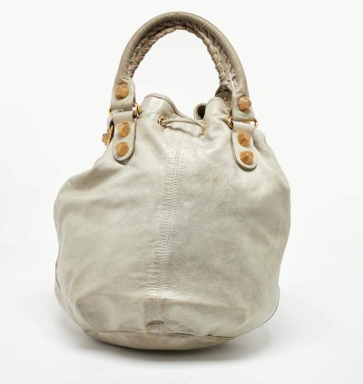 Balenciaga Light Grey Leather Ggh Pompon Hobo