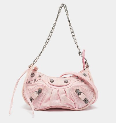 Balenciaga Light Pink Bb Monogram Denim Mini Le Cagole Shoulder Bag