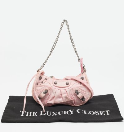 Balenciaga Light Pink Bb Monogram Denim Mini Le Cagole Shoulder Bag