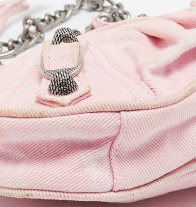 Balenciaga Light Pink Bb Monogram Denim Mini Le Cagole Shoulder Bag