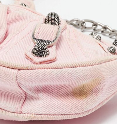 Balenciaga Light Pink Bb Monogram Denim Mini Le Cagole Shoulder Bag