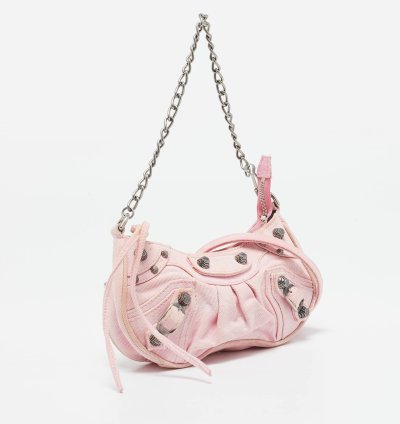 Balenciaga Light Pink Bb Monogram Denim Mini Le Cagole Shoulder Bag