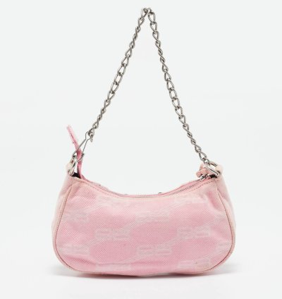 Balenciaga Light Pink Bb Monogram Denim Mini Le Cagole Shoulder Bag