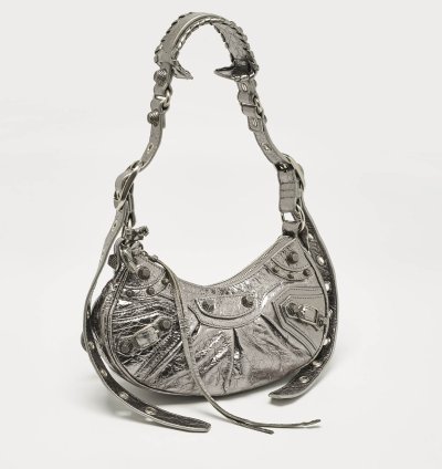 Balenciaga Metallic Grey Leather Xs Le Cagole Shoulder Bag