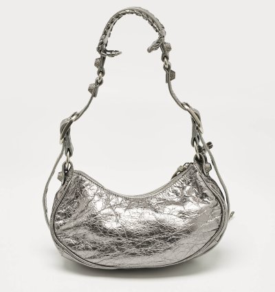 Balenciaga Metallic Grey Leather Xs Le Cagole Shoulder Bag