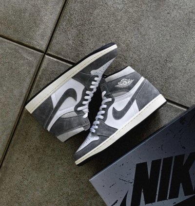 Nike Air Jordan 1 High Washed Grey Black Basketball Sneakers Semi Ua