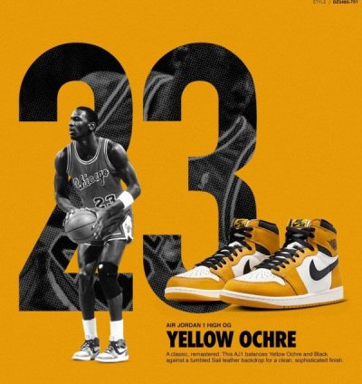 Nike Air Jordan 1 High Yellow Ocher Black Basketball Sneakers Semi Ua