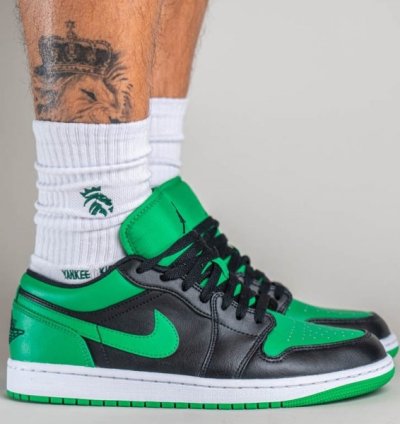 Nike Air Jordan 1 Low Black Lucky Green Basketball Sneakers